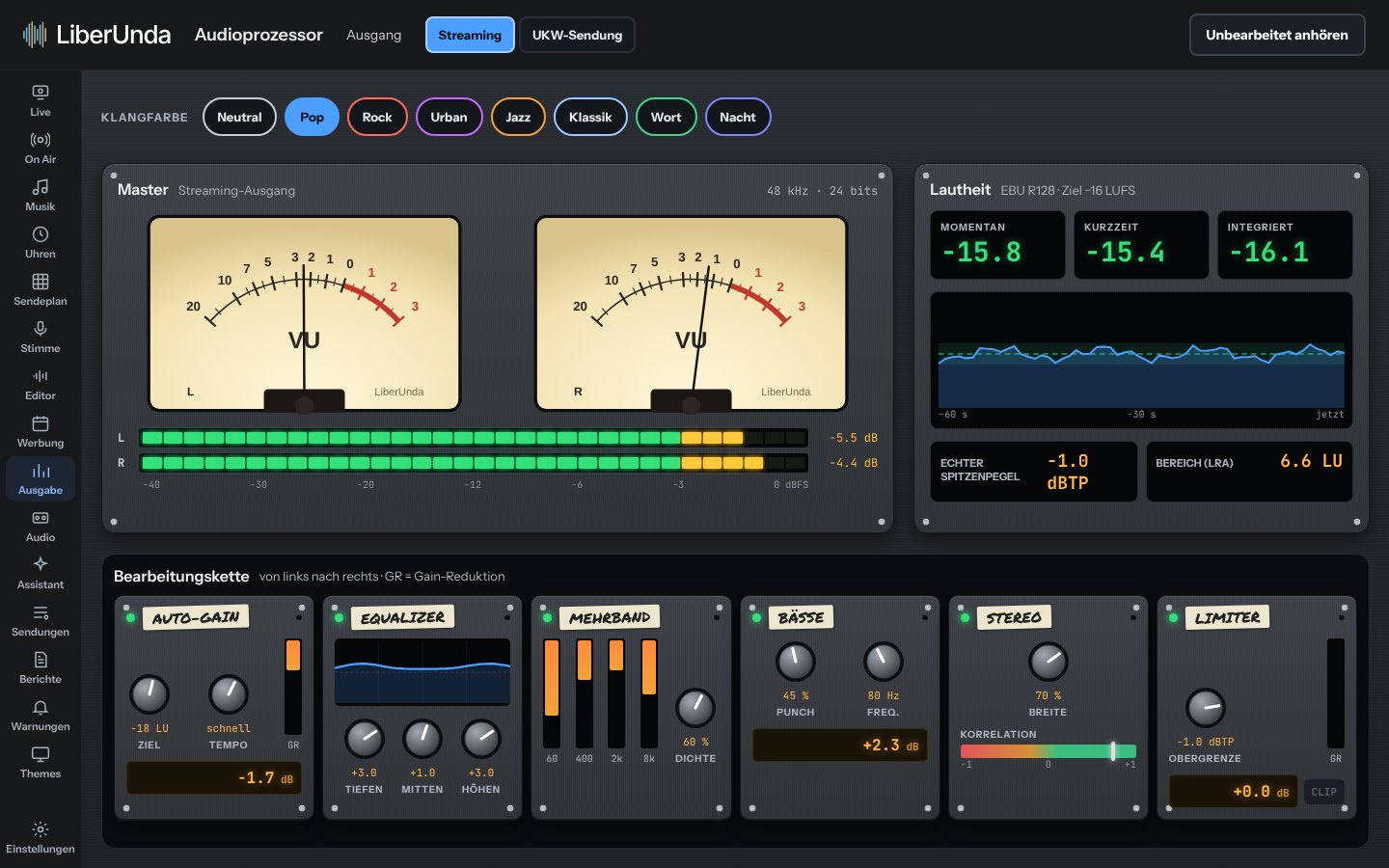 Audioprozessor im Skin Analoges Mischpult