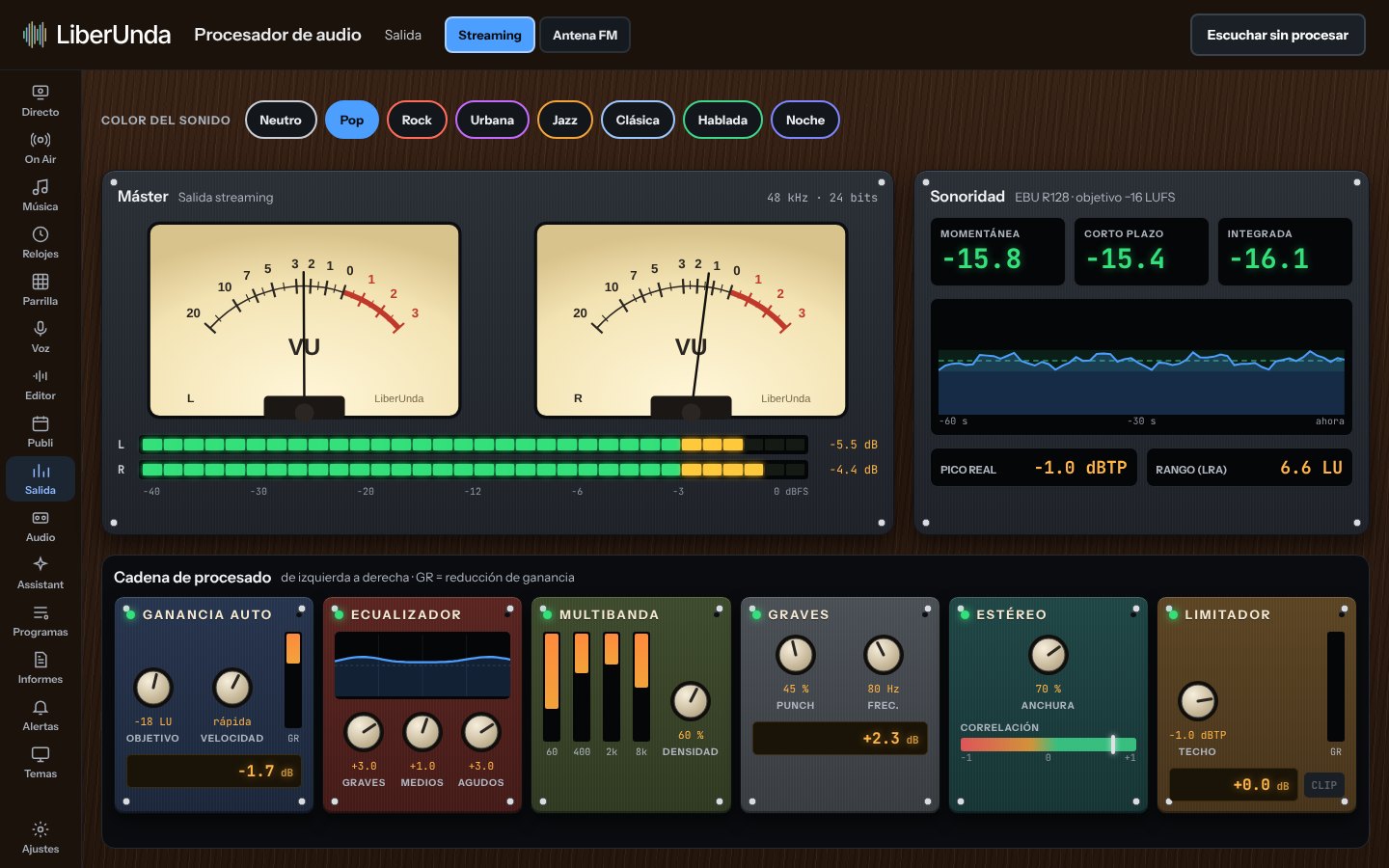 Procesador de audio con el aspecto Vintage a válvulas