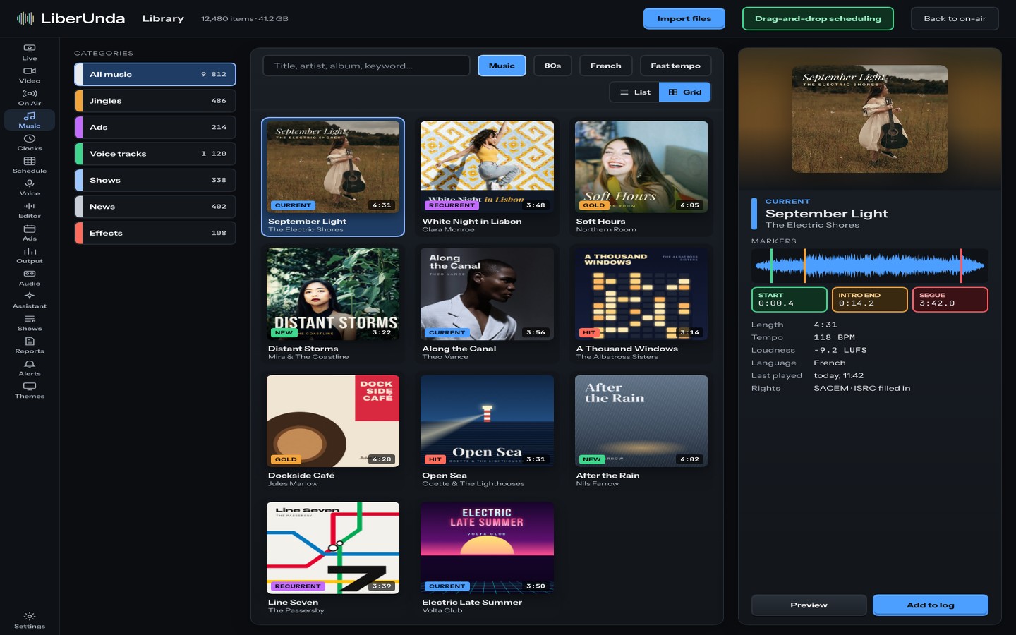 Music library with BPM, loudness and markers